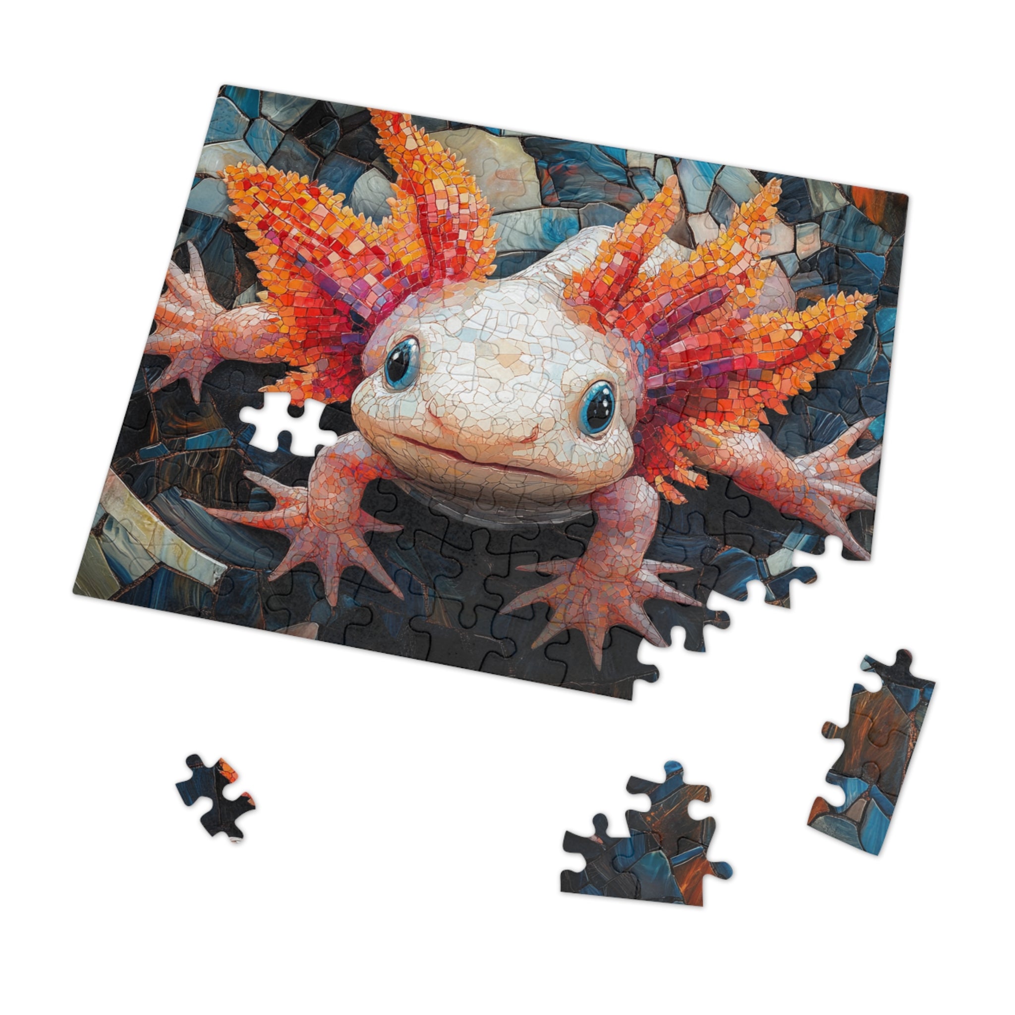 Axolotl Mosaic Puzzle in White Tin - 30 to 2000 Pieces | Premium Gift Box Jigsaw