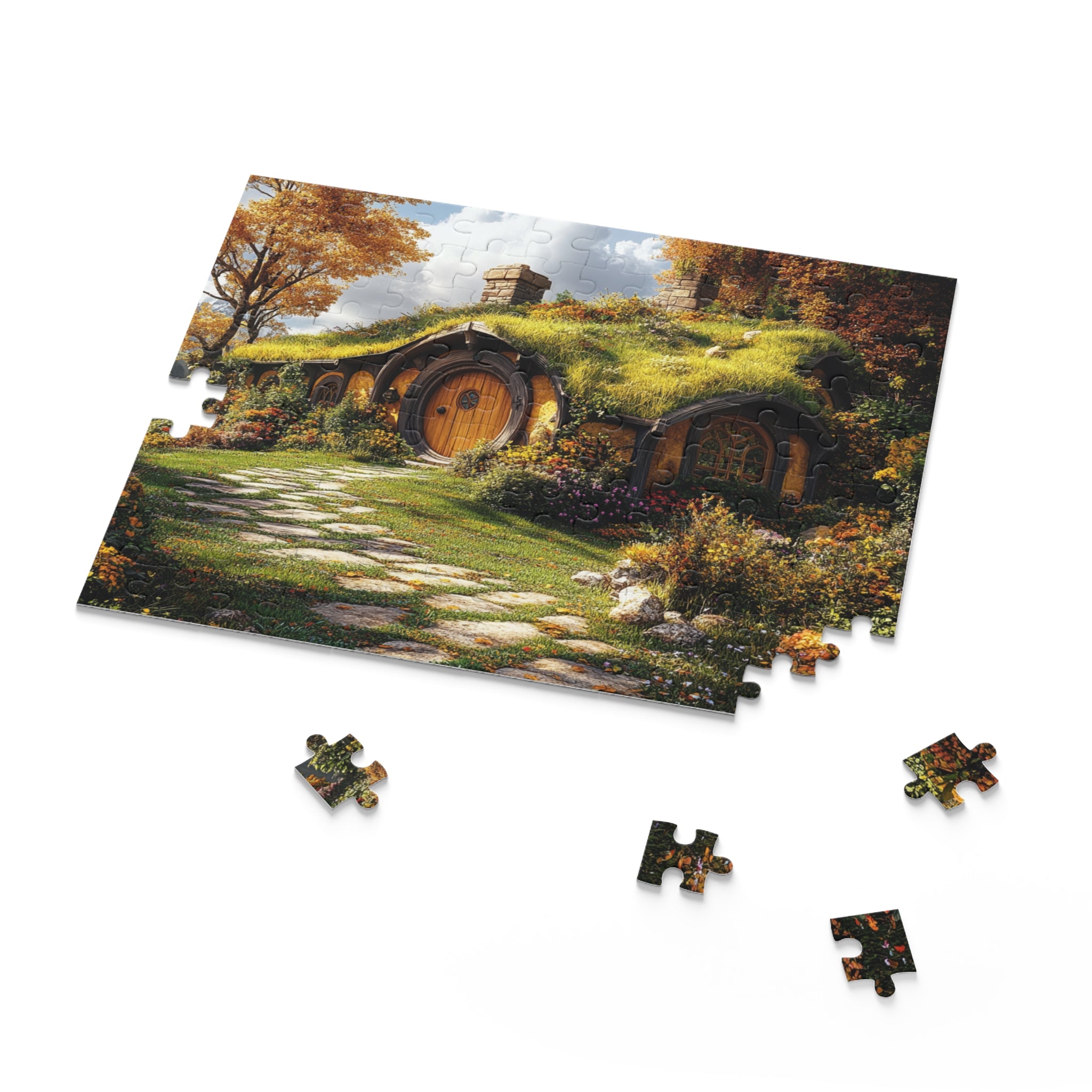 Hobbit-Style Cottage Puzzle - 120 to 500 Pieces | Cozy Fantasy Landscape Jigsaw