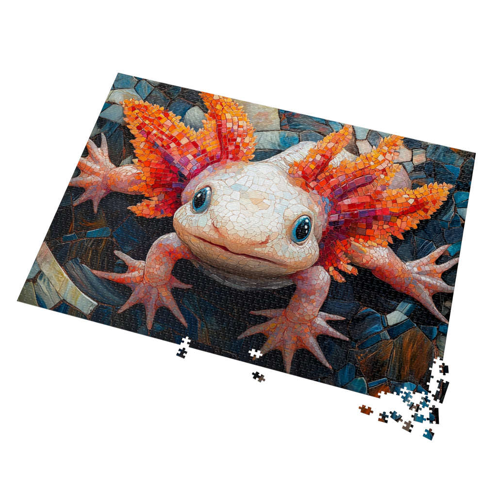 Axolotl Mosaic Puzzle in White Tin - 30 to 2000 Pieces | Premium Gift Box Jigsaw