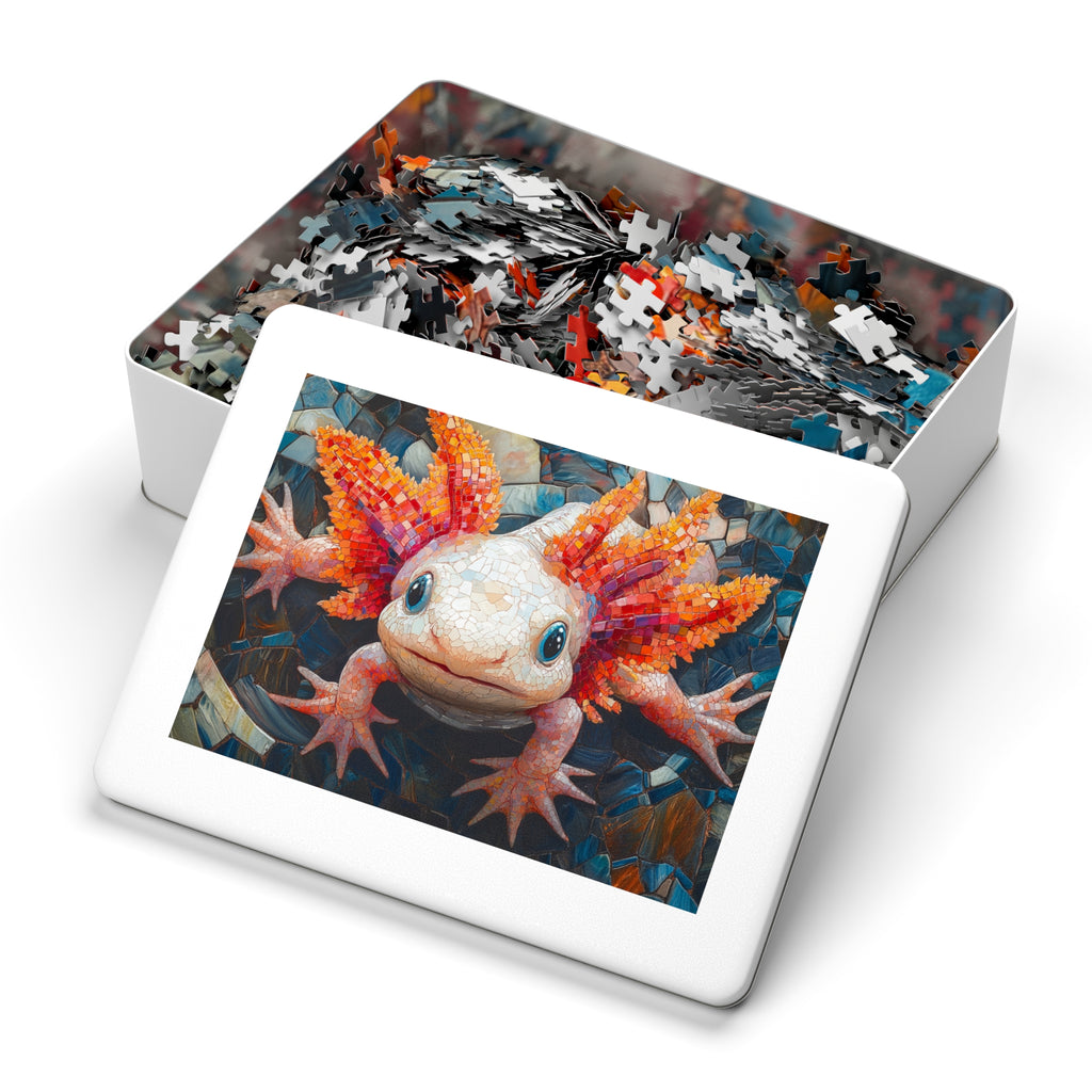 Axolotl Mosaic Puzzle in White Tin - 30 to 2000 Pieces | Premium Gift Box Jigsaw