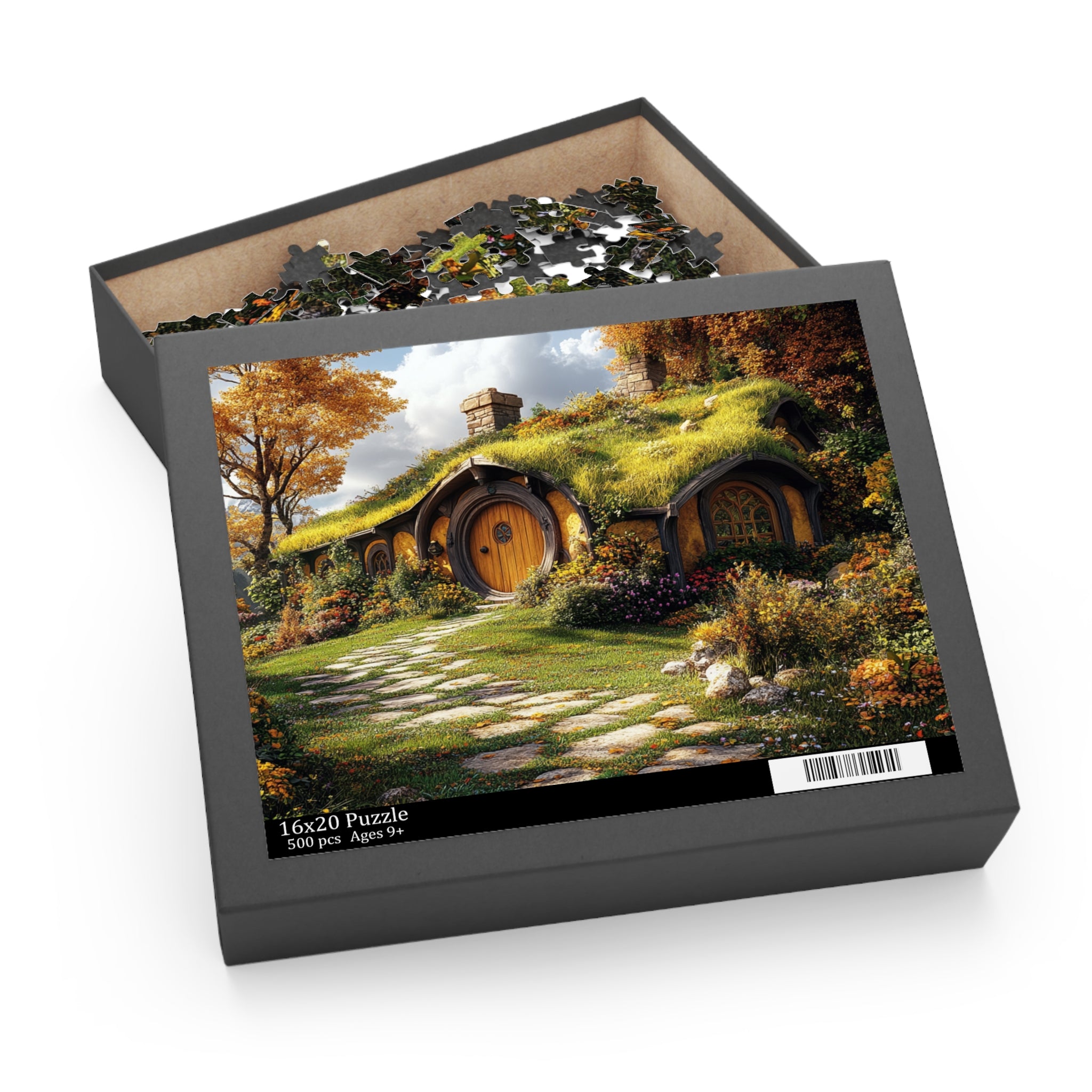Hobbit-Style Cottage Puzzle - 120 to 500 Pieces | Cozy Fantasy Landscape Jigsaw