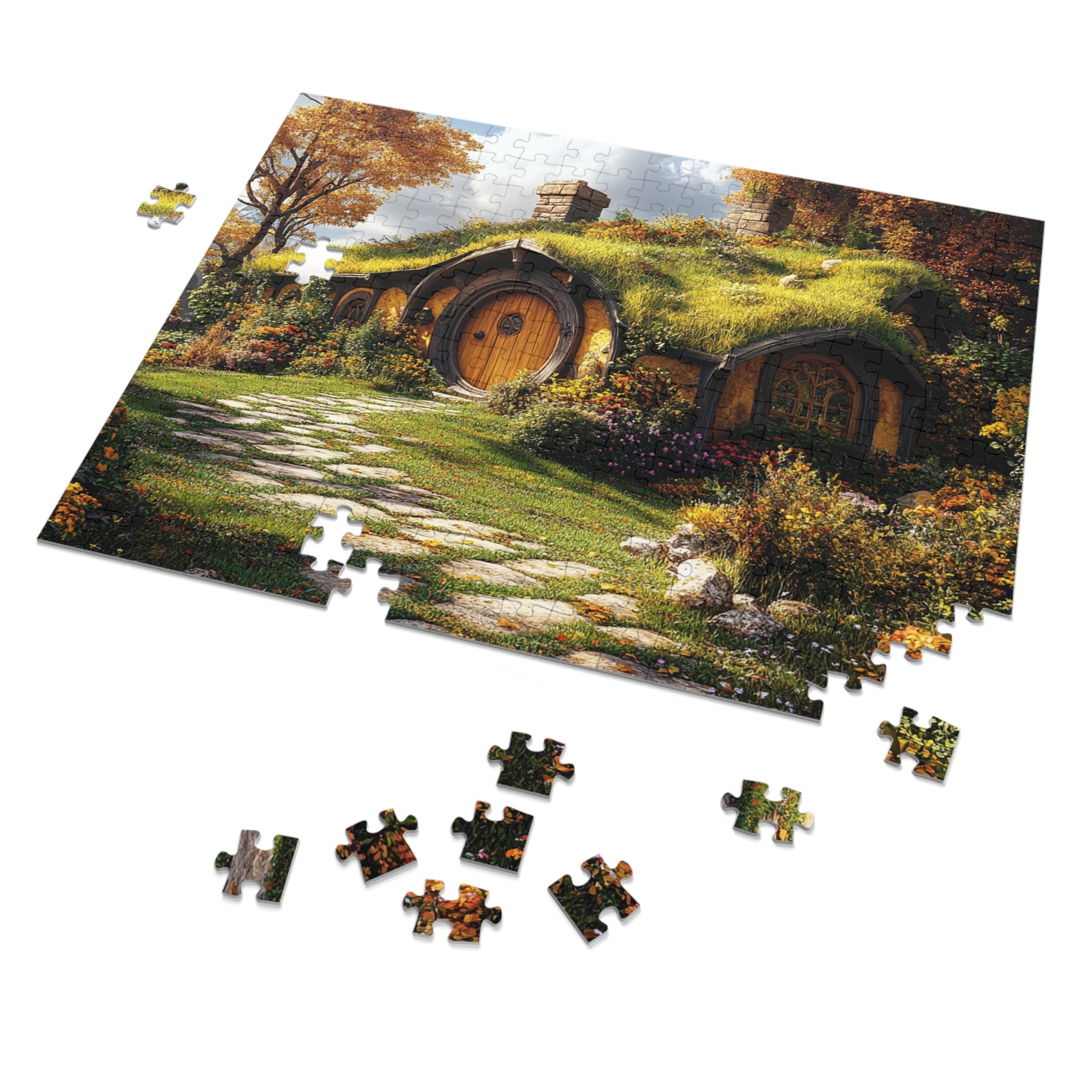 Hobbit Cottage Puzzle in White Tin - 30 to 2000 Pieces | Premium Fantasy Landscape Gift