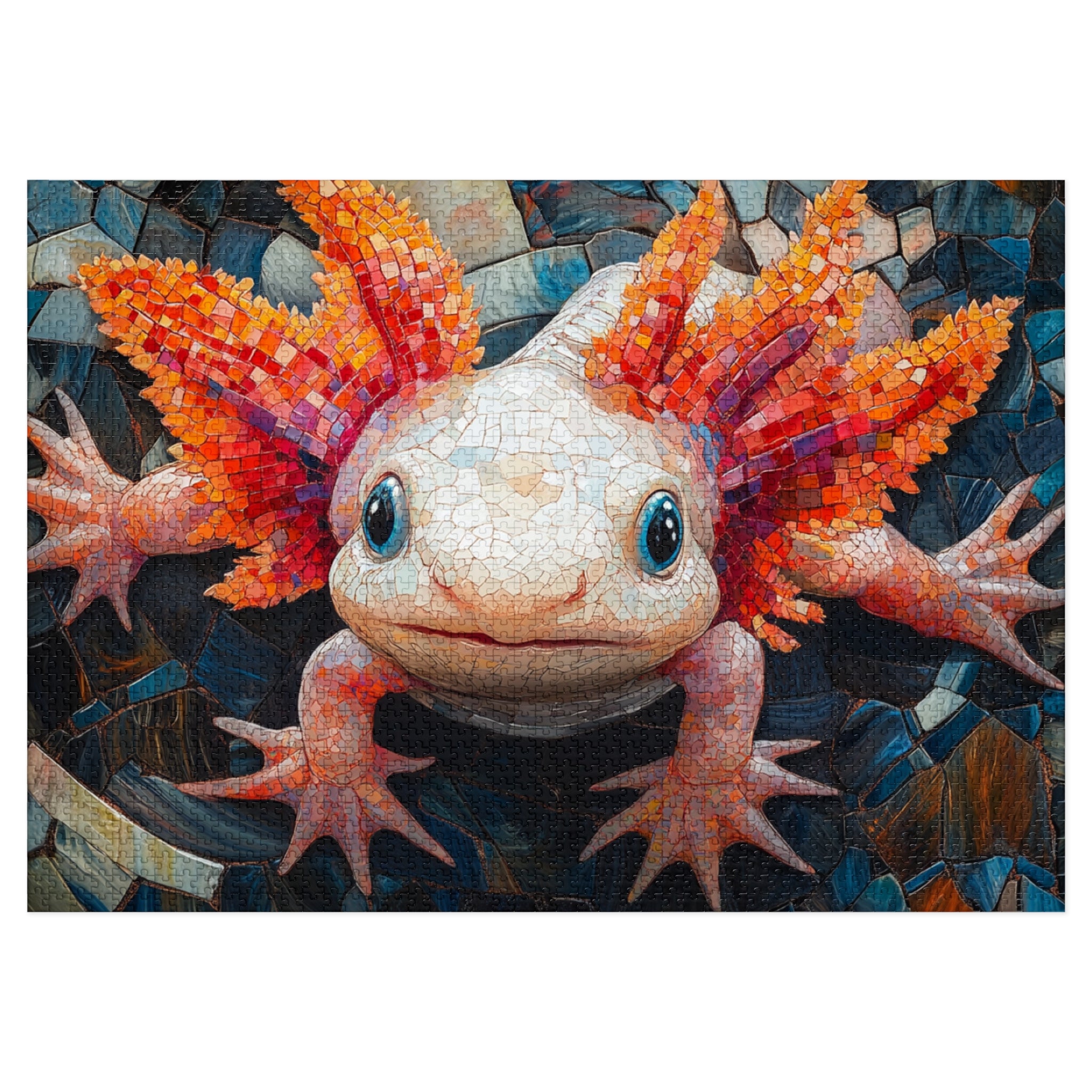 Axolotl Mosaic Puzzle in White Tin - 30 to 2000 Pieces | Premium Gift Box Jigsaw