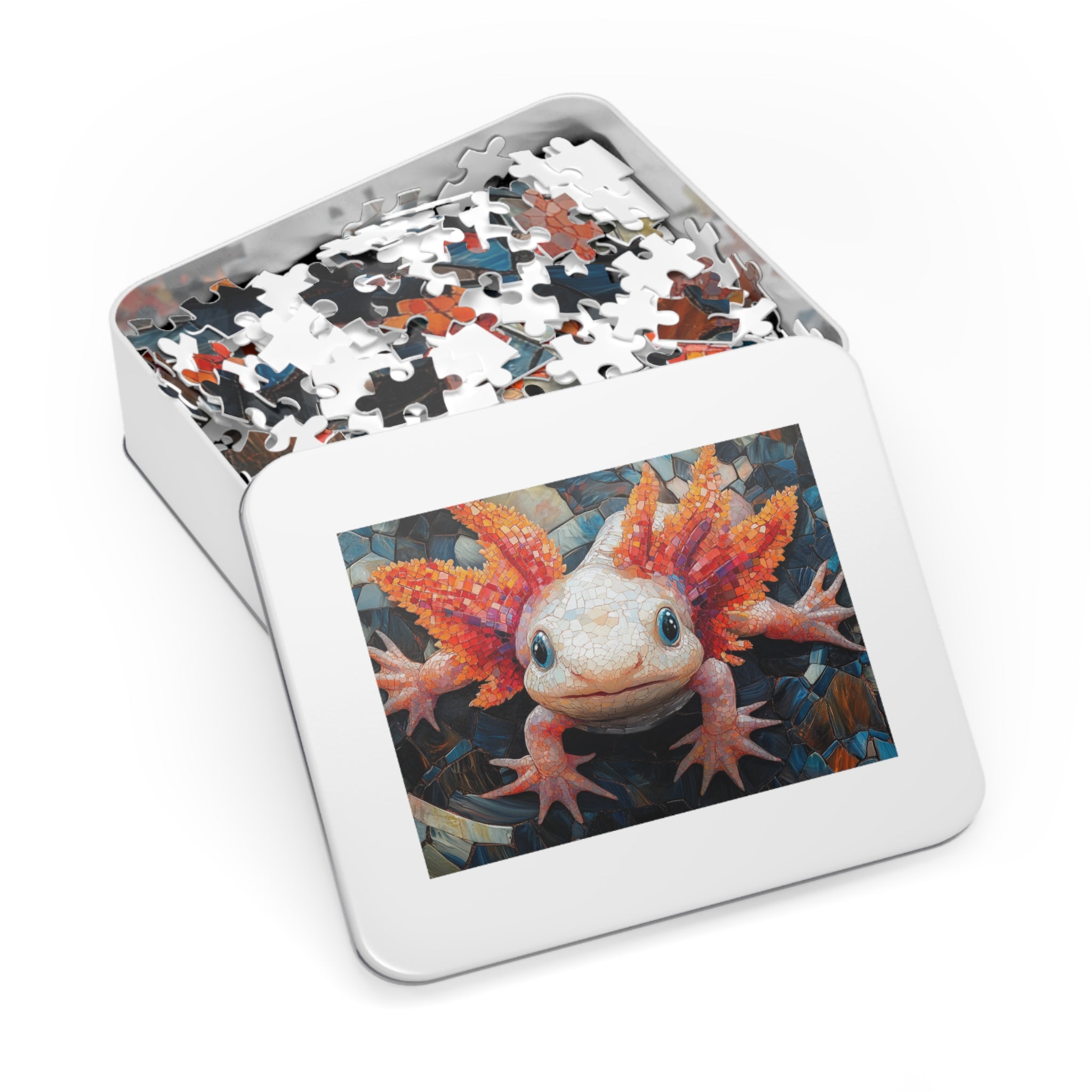 Axolotl Mosaic Puzzle in White Tin - 30 to 2000 Pieces | Premium Gift Box Jigsaw