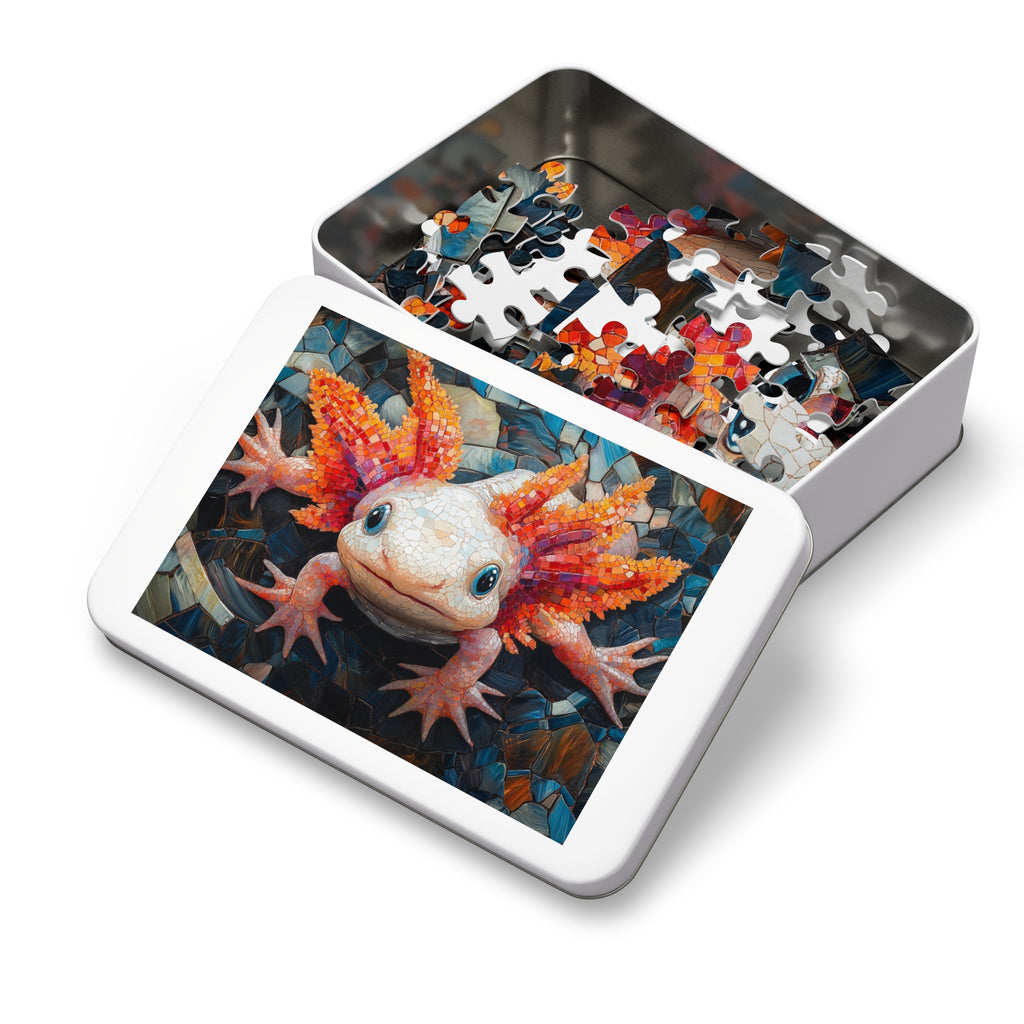 Axolotl Mosaic Puzzle in White Tin - 30 to 2000 Pieces | Premium Gift Box Jigsaw