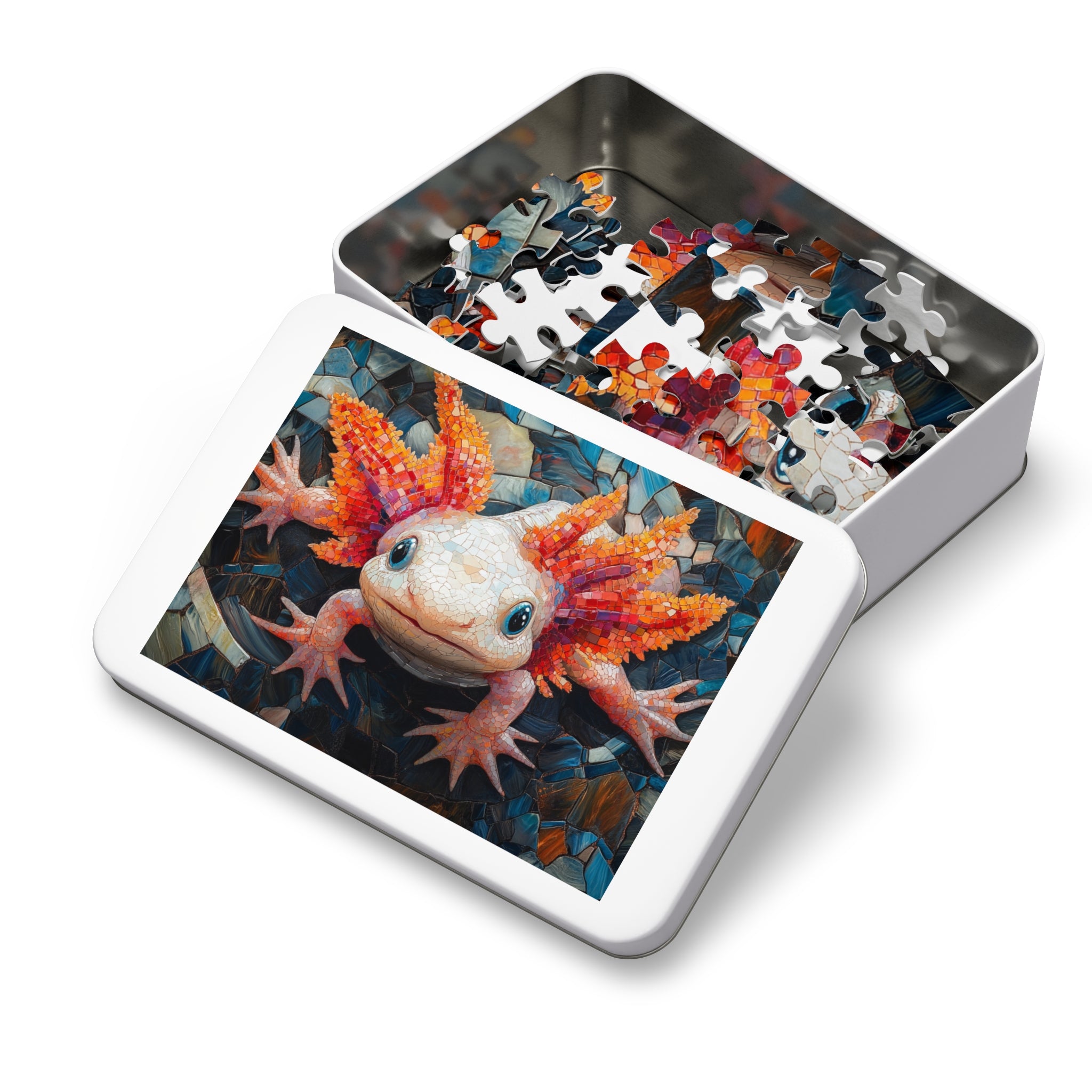 Axolotl Mosaic Puzzle in White Tin - 30 to 2000 Pieces | Premium Gift Box Jigsaw