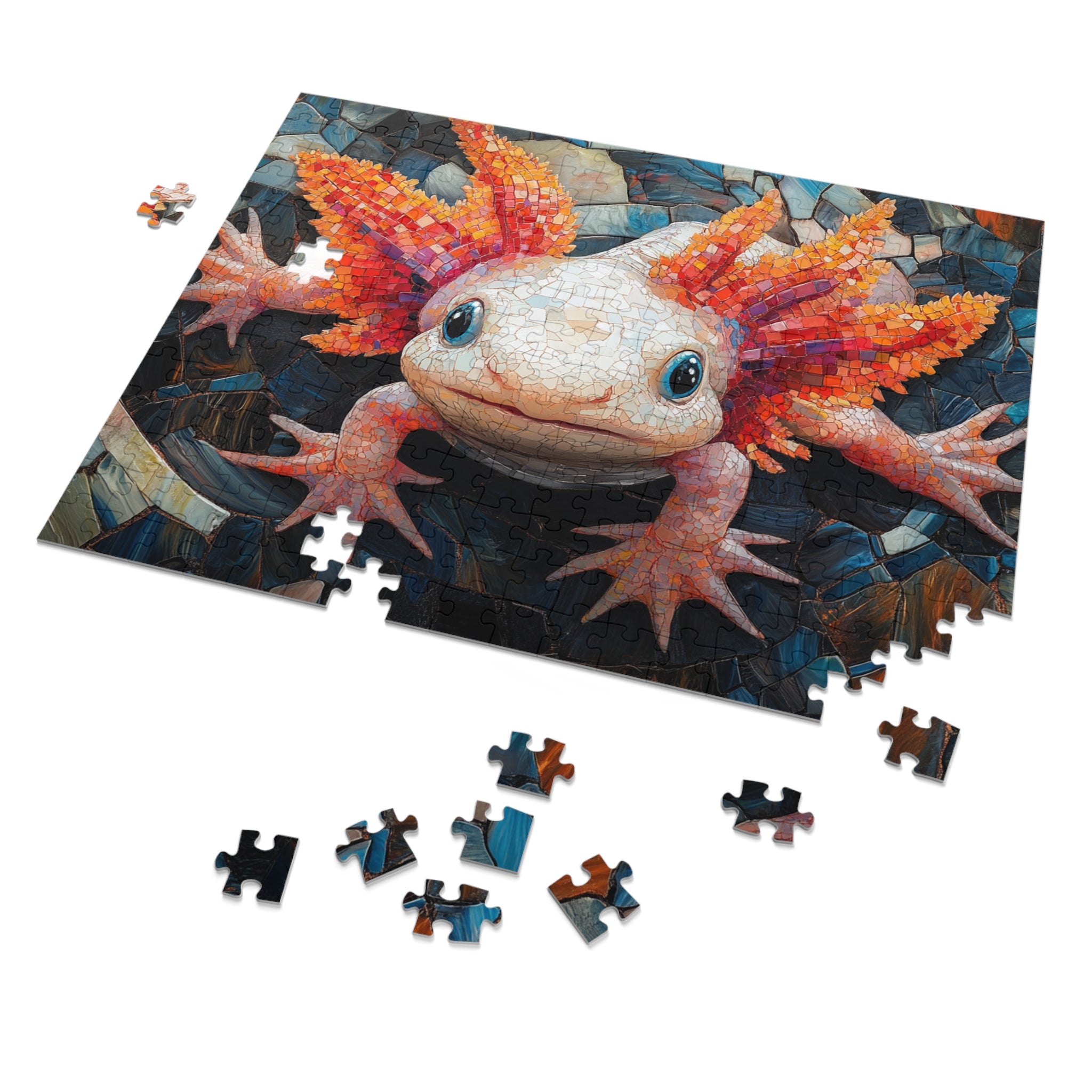 Axolotl Mosaic Puzzle in White Tin - 30 to 2000 Pieces | Premium Gift Box Jigsaw