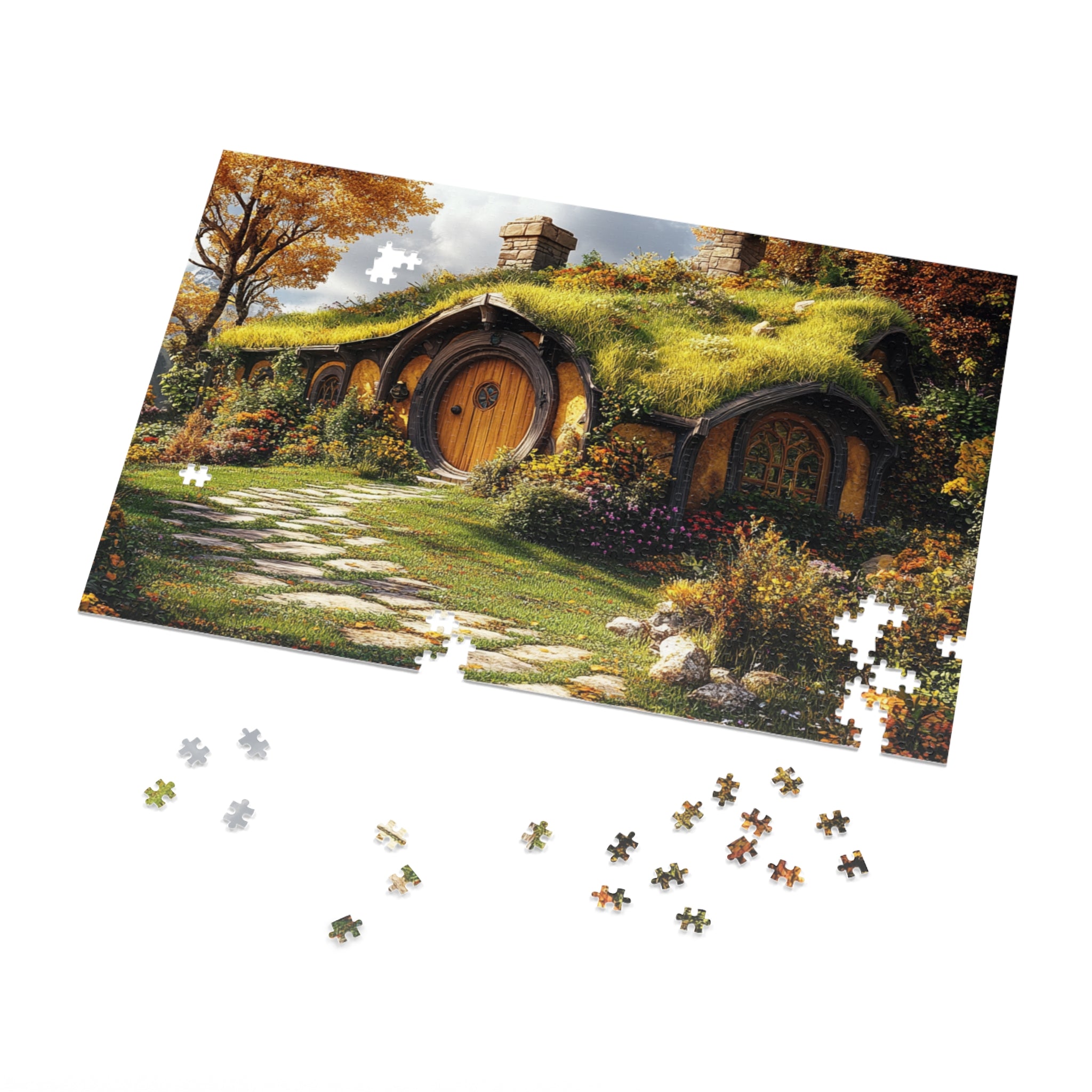 Hobbit Cottage Puzzle in White Tin - 30 to 2000 Pieces | Premium Fantasy Landscape Gift