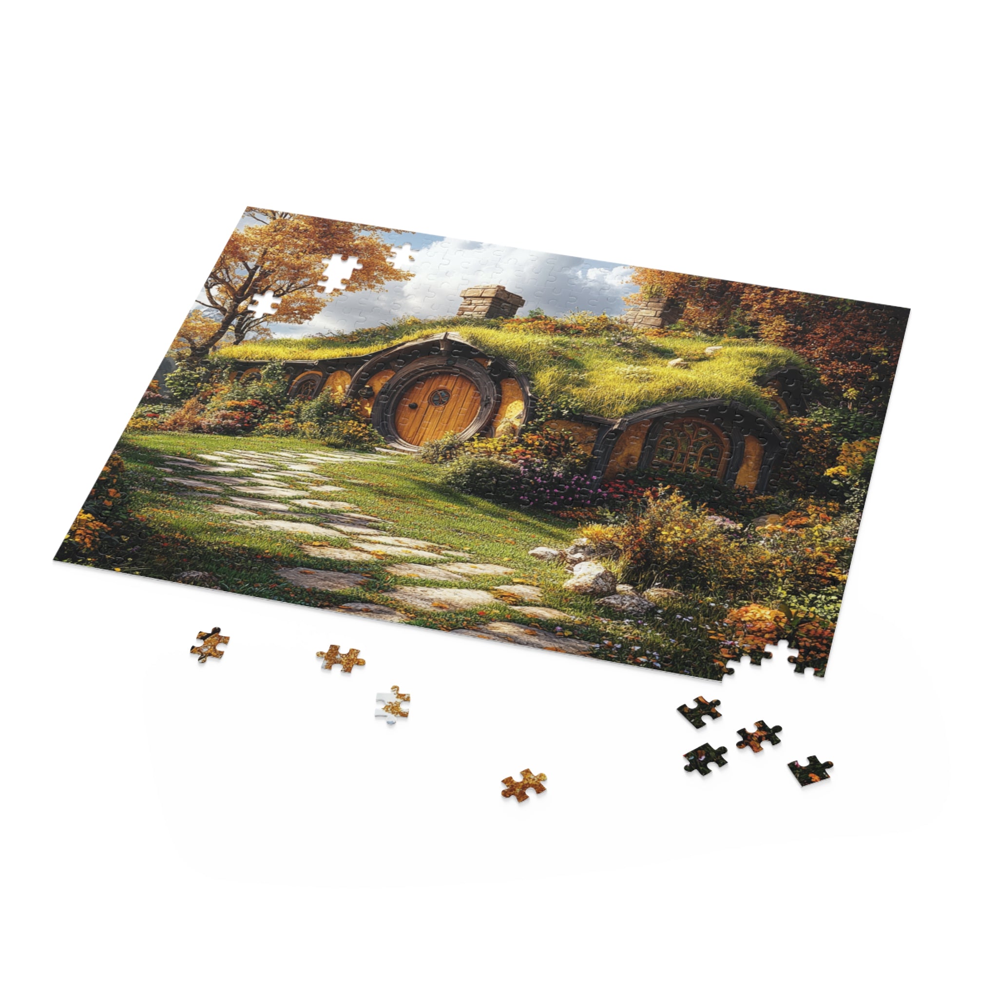 Hobbit-Style Cottage Puzzle - 120 to 500 Pieces | Cozy Fantasy Landscape Jigsaw