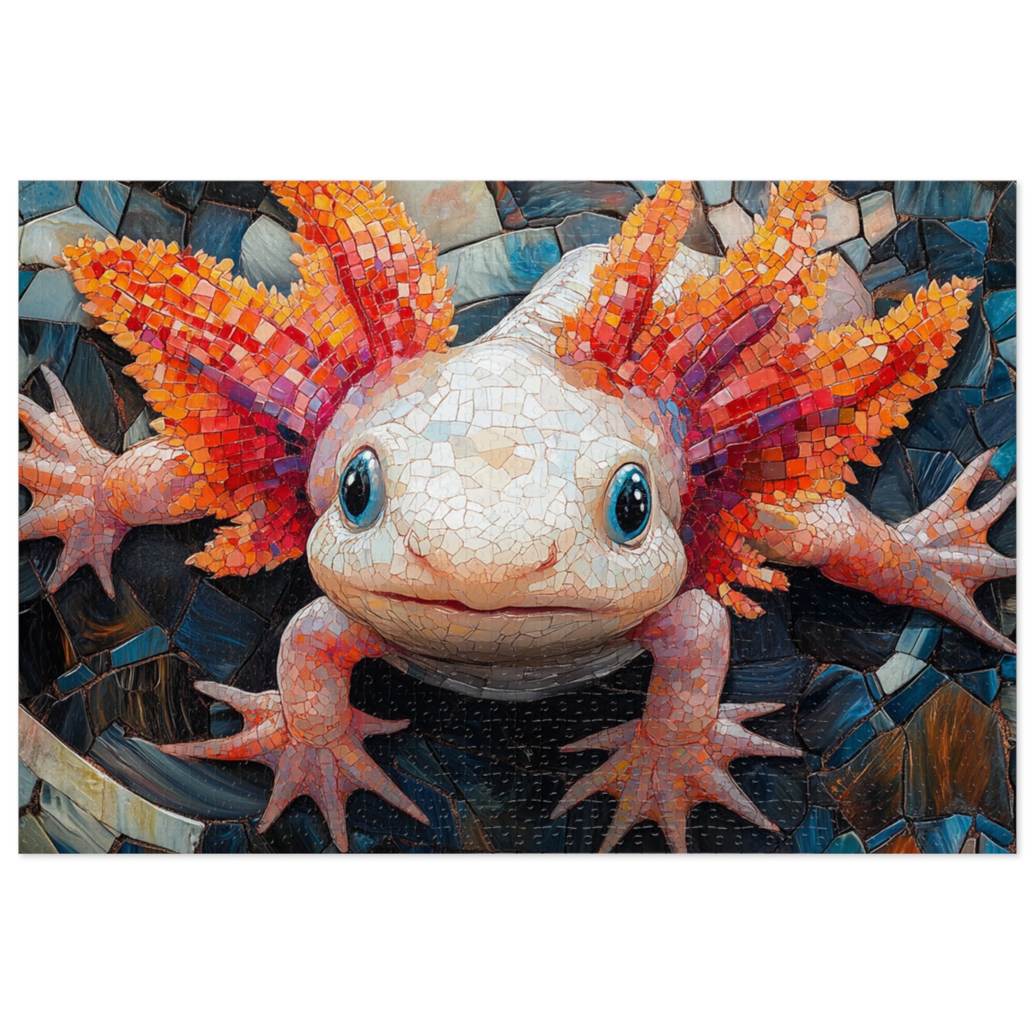 Axolotl Mosaic Puzzle in White Tin - 30 to 2000 Pieces | Premium Gift Box Jigsaw