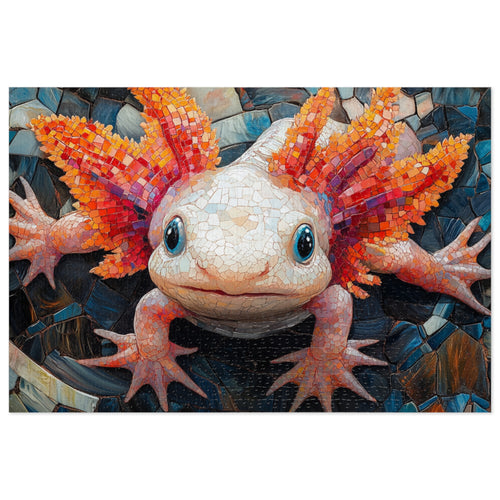 Axolotl Mosaic Puzzle in White Tin - 30 to 2000 Pieces | Premium Gift Box Jigsaw