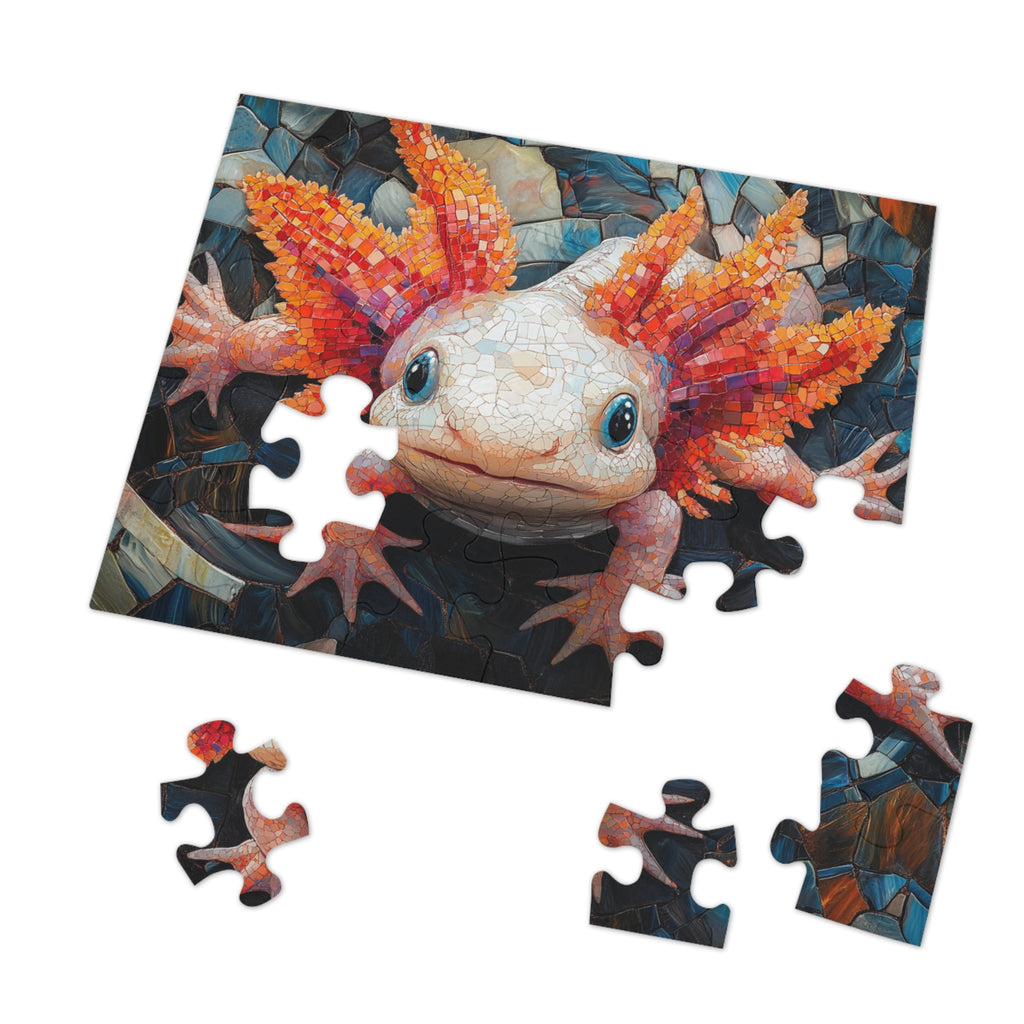 Axolotl Mosaic Puzzle in White Tin - 30 to 2000 Pieces | Premium Gift Box Jigsaw