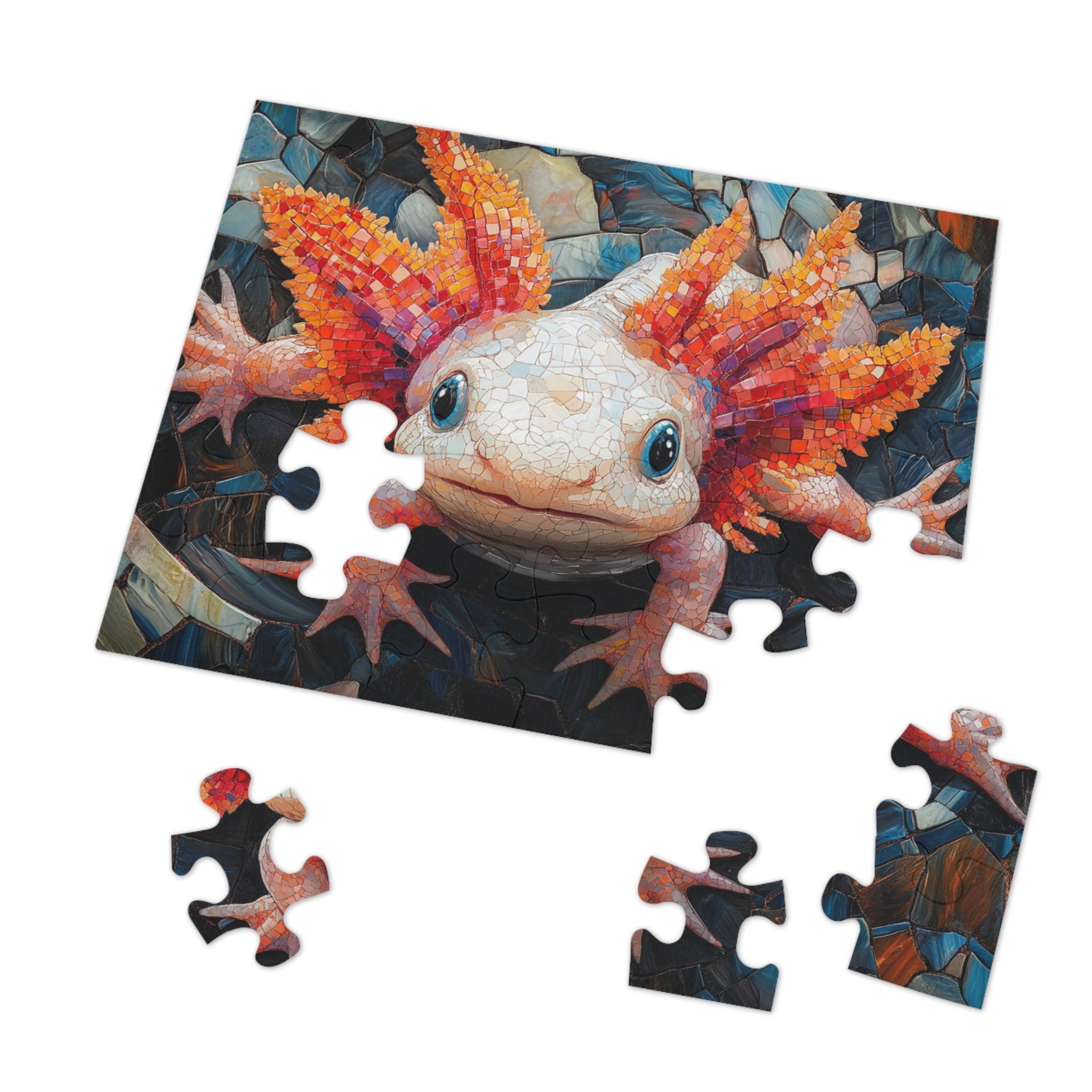 Axolotl Mosaic Puzzle in White Tin - 30 to 2000 Pieces | Premium Gift Box Jigsaw