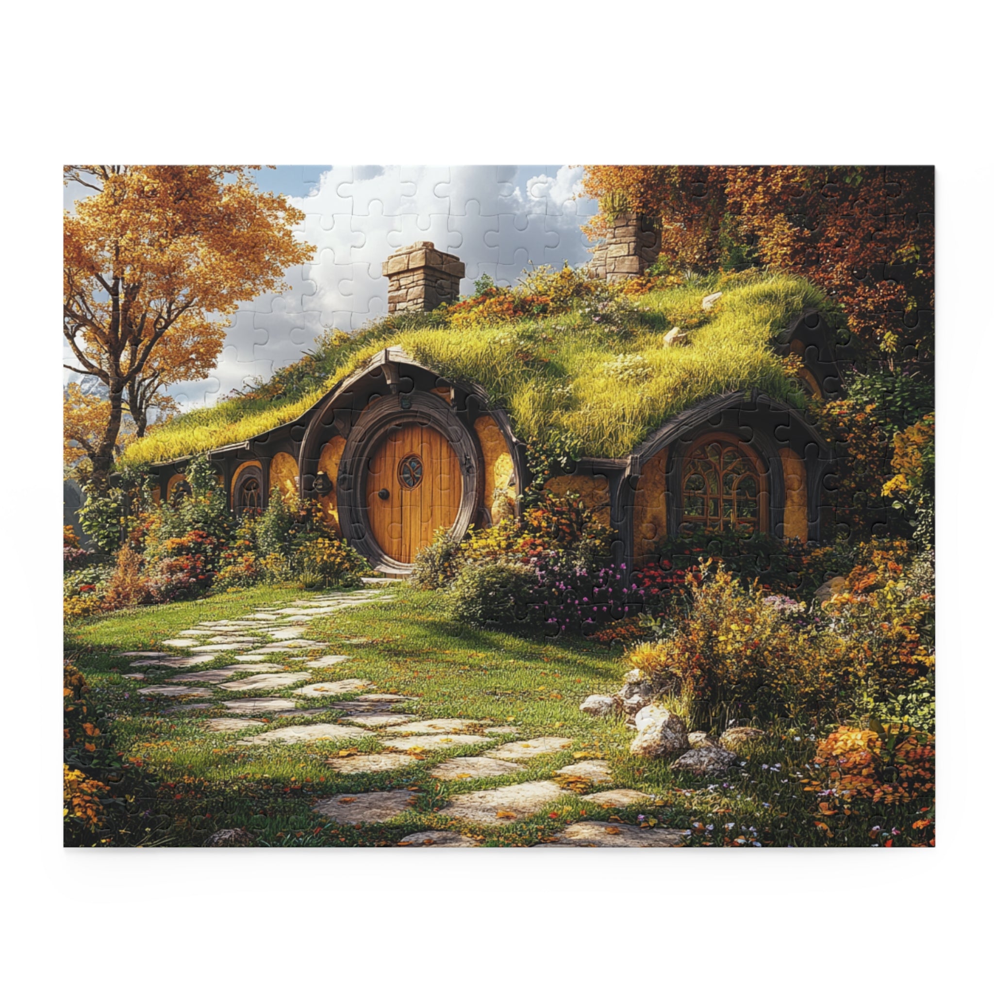 Hobbit-Style Cottage Puzzle - 120 to 500 Pieces | Cozy Fantasy Landscape Jigsaw
