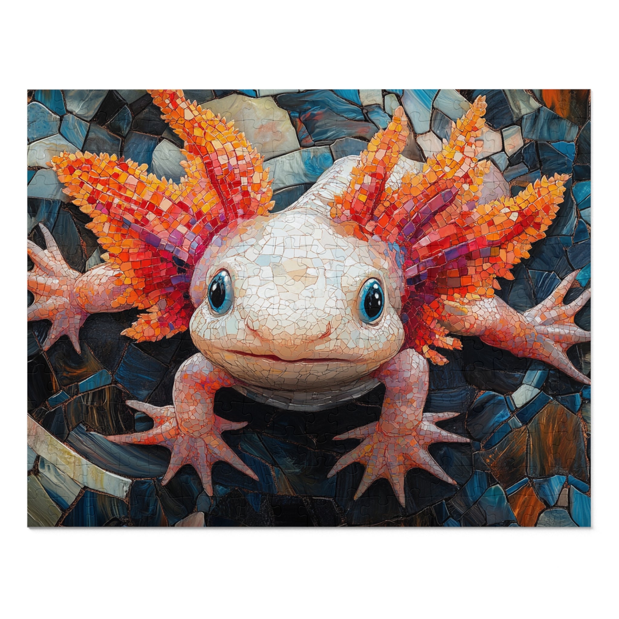 Axolotl Mosaic Puzzle in White Tin - 30 to 2000 Pieces | Premium Gift Box Jigsaw