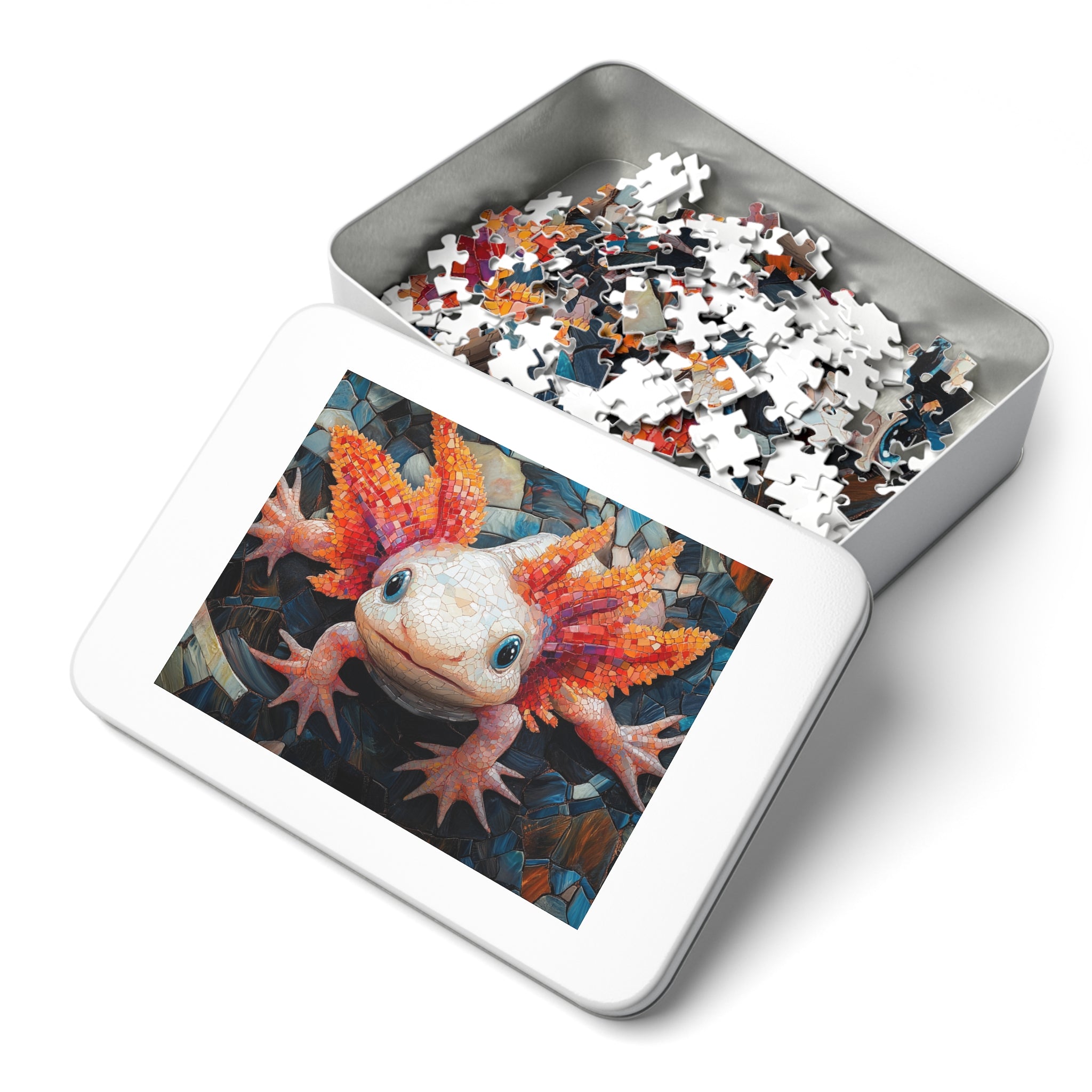 Axolotl Mosaic Puzzle in White Tin - 30 to 2000 Pieces | Premium Gift Box Jigsaw