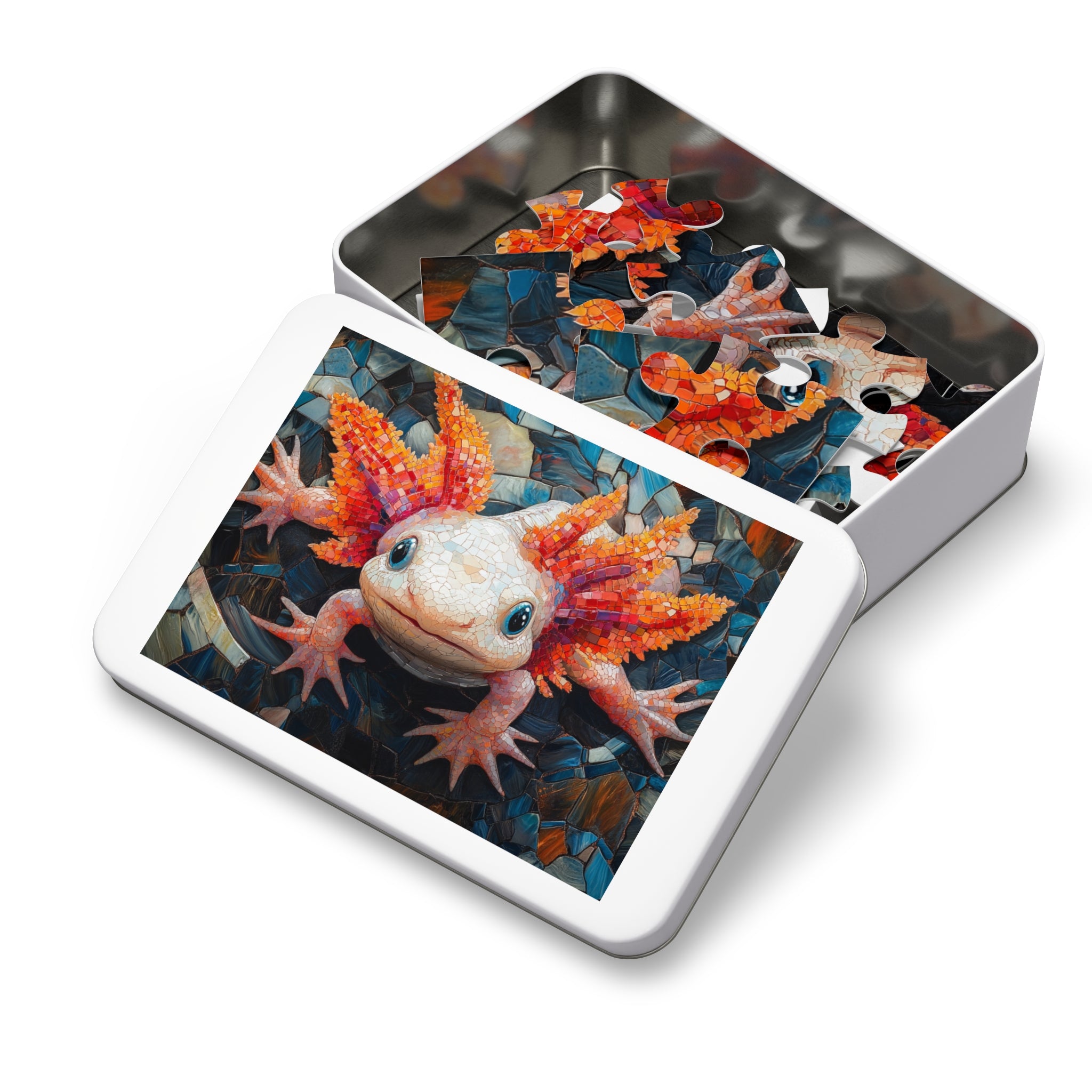 Axolotl Mosaic Puzzle in White Tin - 30 to 2000 Pieces | Premium Gift Box Jigsaw
