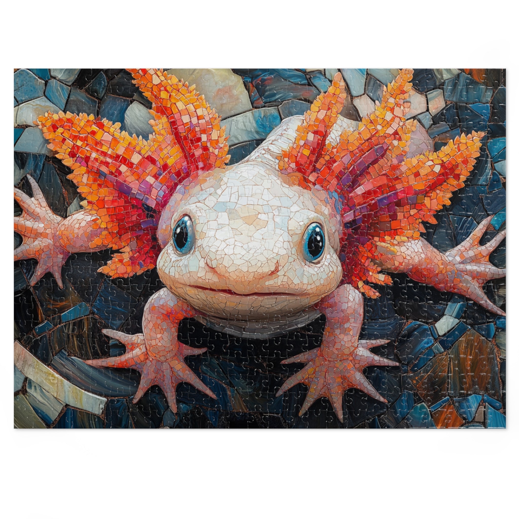 Axolotl Mosaic Puzzle in White Tin - 30 to 2000 Pieces | Premium Gift Box Jigsaw