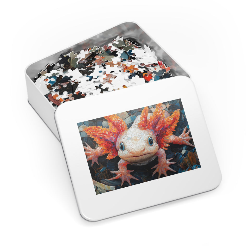 Axolotl Mosaic Puzzle in White Tin - 30 to 2000 Pieces | Premium Gift Box Jigsaw
