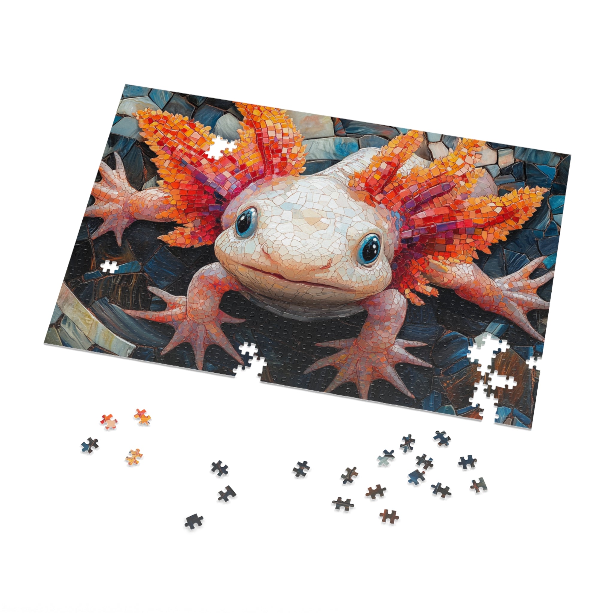 Axolotl Mosaic Puzzle in White Tin - 30 to 2000 Pieces | Premium Gift Box Jigsaw