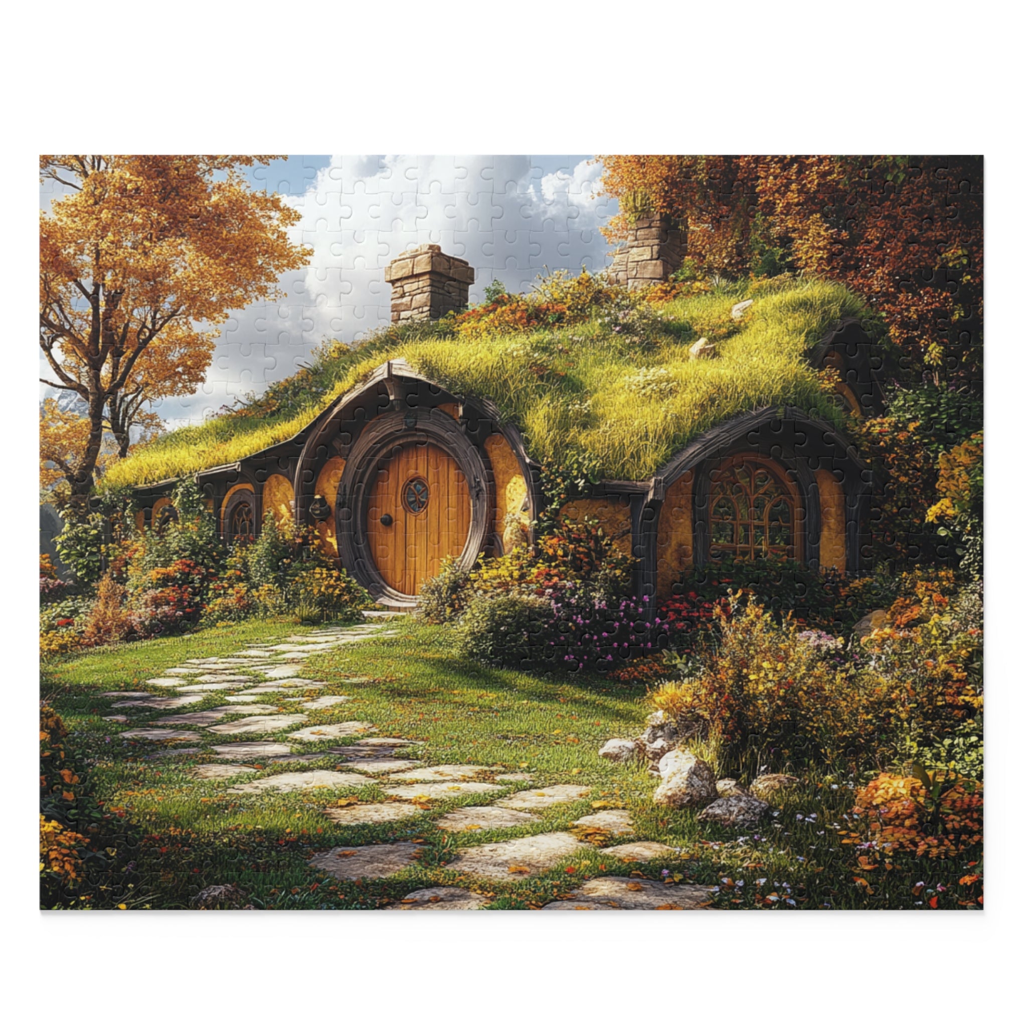 Hobbit-Style Cottage Puzzle - 120 to 500 Pieces | Cozy Fantasy Landscape Jigsaw